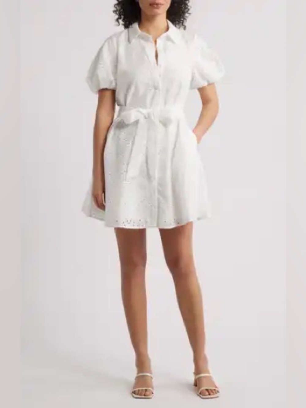 Eyelet Puff-Sleeve Shirt Dress - Picture 2 of 2